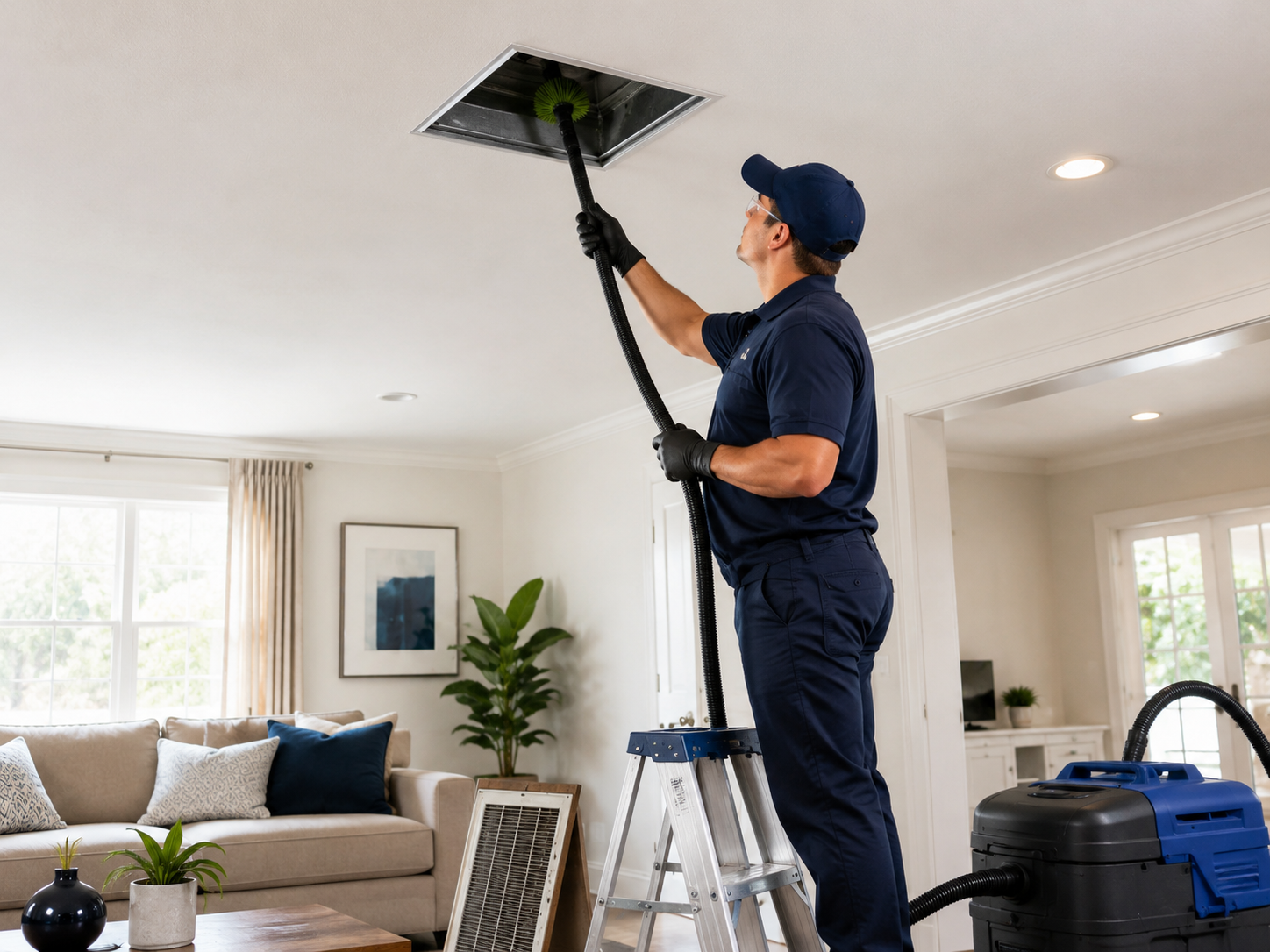 Air Quality Pros USA technician cleaning residential air ducts